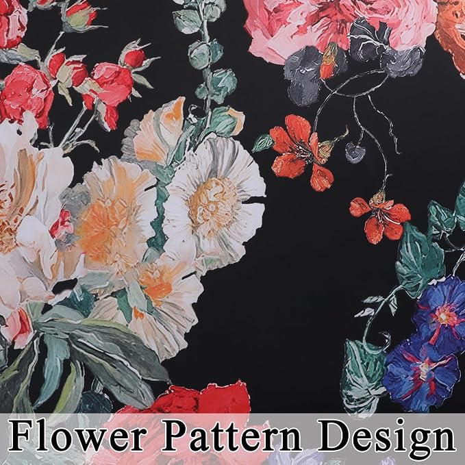 Estelar Textiler Blackout Boho Floral Curtains 96 inch Length 2 Panels Set，Rustic Vintage Flowers Print Patterned Black Out Curtains Thermal Insulated Window Drapes for Bedroom/Living Room,52Wx96L