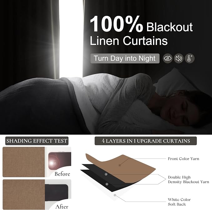 Rust Brown Extra Long Custom 100 Inch Curtains,100% Blackout Curtain for Bedroom Weather Burg Thermal Insulated Noise Cancelling Pleated Heading Tape Hook Boho Drapes Chocolate 2 Panel Set(W50"xL100")
