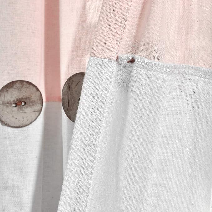 Lush Decor Linen Button Window Curtain Panel, Single, 40" W x 63" L, Blush & Off White - Country Curtains - Rustic Decor - Color Block Modern Farmhouse Curtains For Living Room, Bedroom & Dining Room