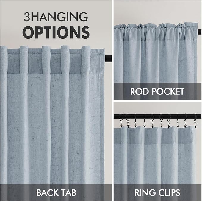 MIULEE Non-See-Through Privacy Linen Curtains 2 Panels, Chambray Blue Light Filtering Window Curtains Farn House Textured Back Tab Semi Sheer Drapes for Bedroom Living Room 108 Inches Long Light Blue
