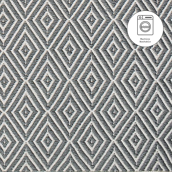 Fab Habitat Machine Washable Area Rug - Hand Woven, Stain Resistant, Pet Friendly - Premium Recycled Polyester Yarn - Diamonds - Bedroom, Living Room - Veria - Gray & White - 4 x 6 ft