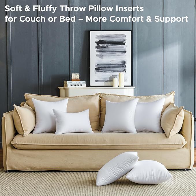 20 x 20 Throw Pillow Inserts Pack of 4 Large White Decorative Square Pillows for Living Room Couch Bed Sofa Cushion Sham Stuffer Indoor