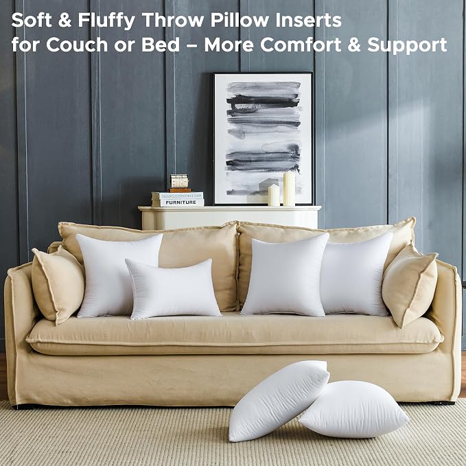 12 x 20 Throw Pillow Inserts Pack of 4 Small White Decorative Lumbar Pillows for Living Room Couch Bed Sofa Rectangle Cushion Sham Stuffer Indoor
