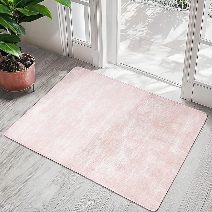 2x3 Washable Mat,Small EntryWay Rugs,Stainproof Non-Slip for Indoor Entranc | Low pile,Stain-resistant & Non-slip backing, Solid Vintage Style for indoor,entryway,kitchen,bathroom(2x3,Pink)