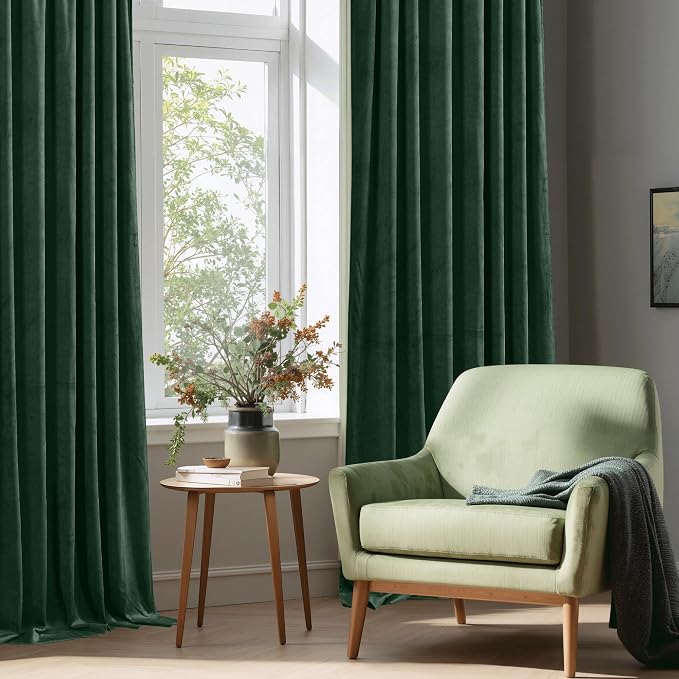 StangH Dark Green Room Darkening Window Curtains 96 inches, 2 Panels | 300GSM Soft Heavy Velvet, Thermal Insulated, Privacy Protect, Holiday Gifts, Living Room, Home Theater, Office