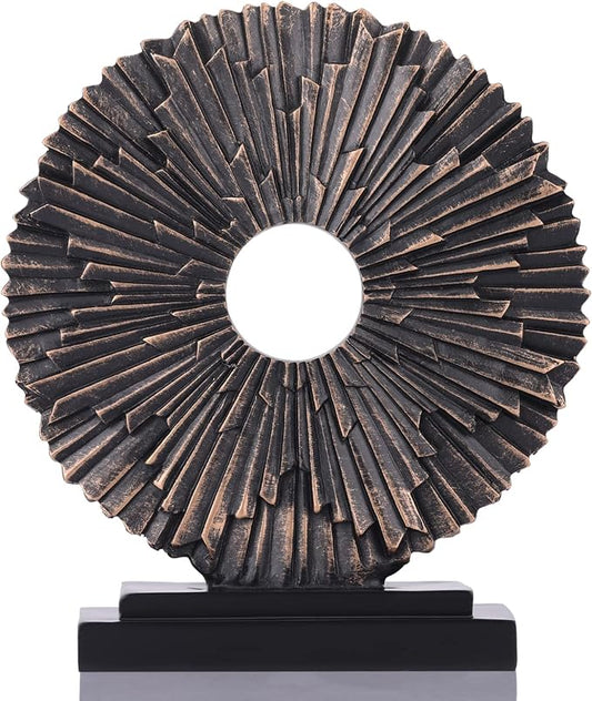 DOVDOV Black and Gold Home Decor Statue, Unique Office Decor, Round Line Medallion Statue for Room Decor, Shelf Top Decor, Entryway Entry Table, Floor Mantle Decor and Home Panel Decorations
