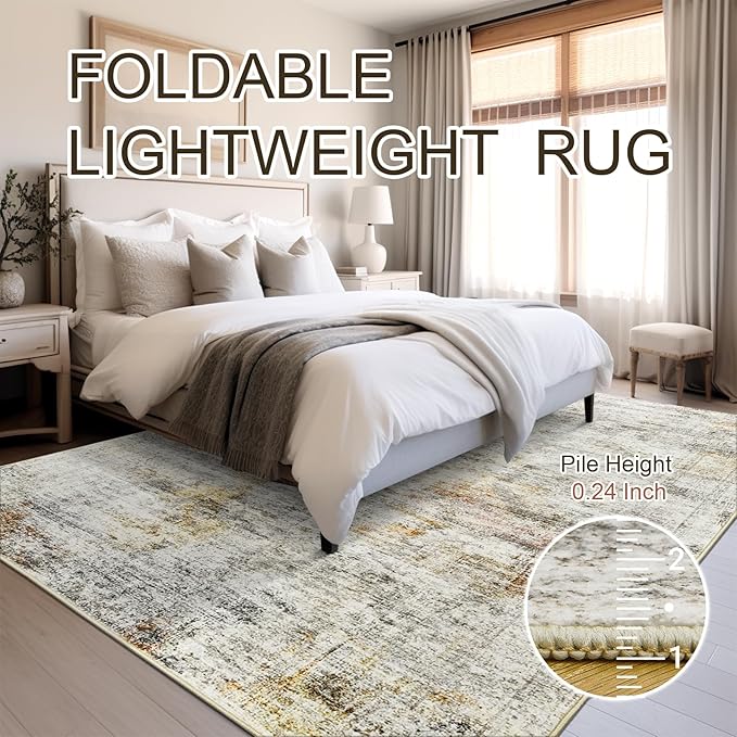 Soalmost Washable Area Rug 8x10, Large Soft Abstract Rugs for Living Room Vintage 8x10 Area Rugs for Bedroom Dining Room Non-Slip Stain Resistant Under Table Gray Rust Rug