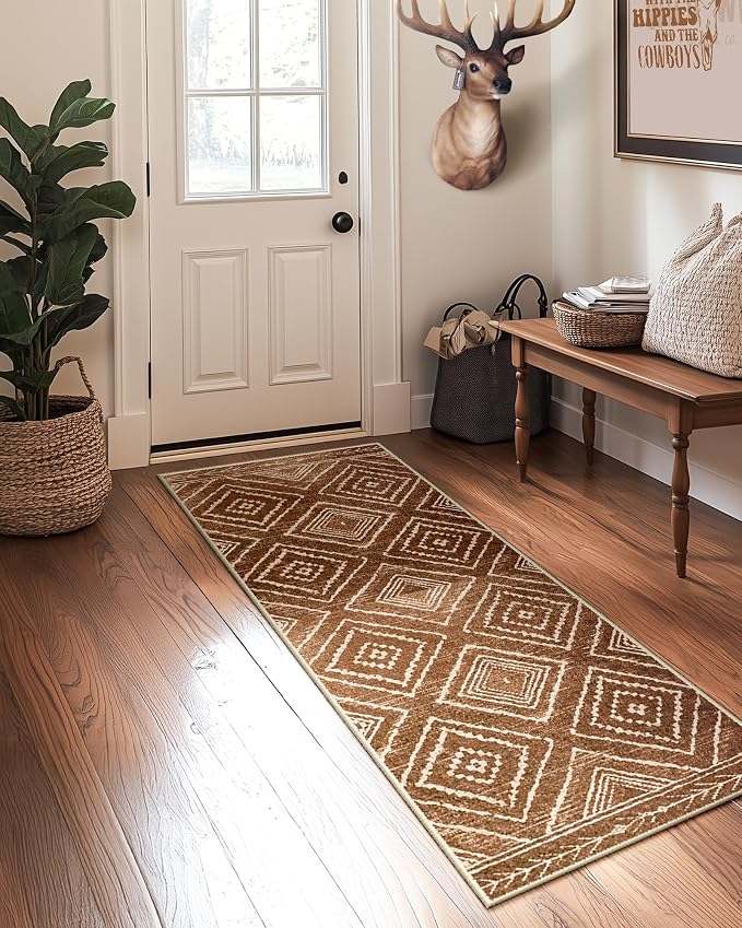 BESTSWEETIE Area Rug 2x3 Rug Machine Washable Non-Slip Low Pile Print Pattern Western Rug for Living Room Bedroom Entryway Tribal Series -Yellowbrown/Cream