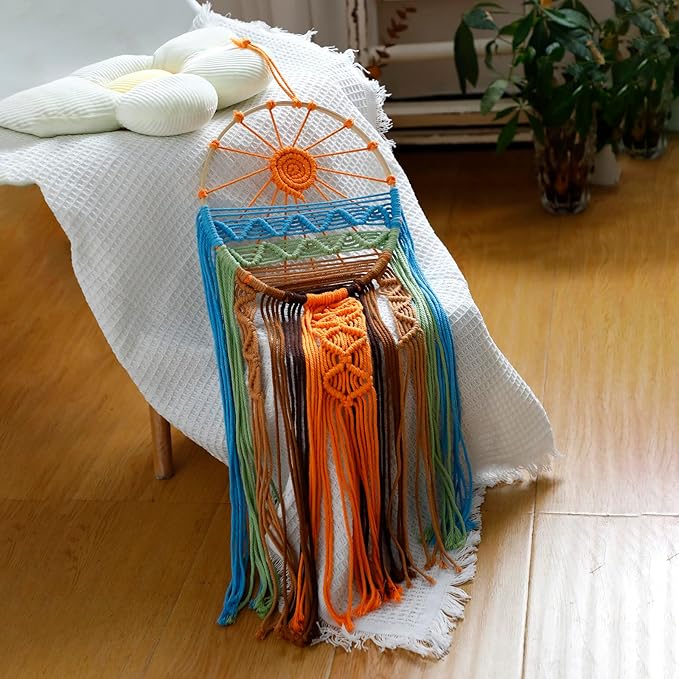 Artilady Sunburst Wall Decor Dream Catcher - Macrame Wall Hanging Large Dreamcatchers, Colorful Hand Woven Tapestry Sunshine Boho Room Decor for Bedroom Living Room Nursery (Sunshine)