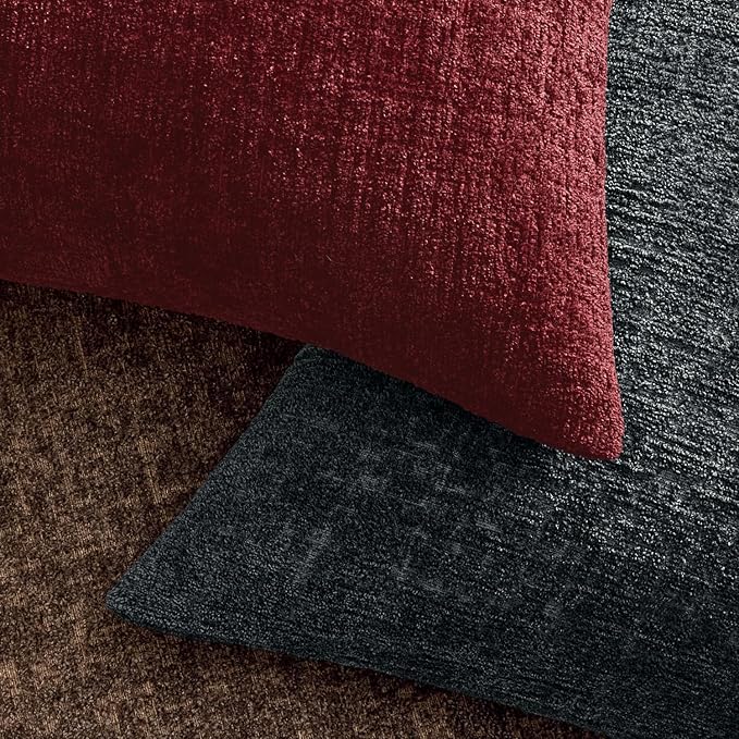 MIULEE Decorative Throw Pillow Covers 12x20 Pack of 2 Burgundy Couch Pillow Covers Soft Cozy Textured Chenille Pillowcases for Home Decor Sofa Living Room Cushion Bedroom