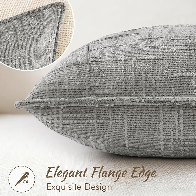 decorUhome Chenille Throw Pillow Covers 22x22 Set of 2, Soft Textured Slubby Modern Decorative Pillow Covers with Elegant Design for Couch, Sofa, Living Room, Grey