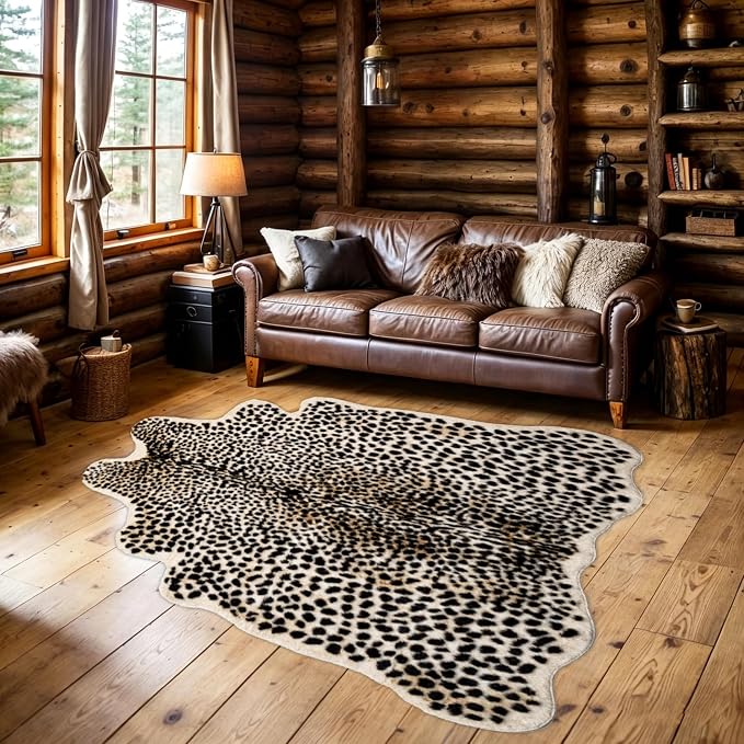 Oversized Cheetah Print Rug, Leopard Area Rug 6.2x8.2 Feet Faux Animal Print Skin Cheetah Rug for Living Room Bedroom Home Office Animal Fur Hide Mats Multicolor