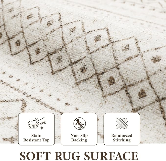 Area Rug Living Room Rugs 5x7 - Large Soft Boho Geometric Rugs, Non-Slip Foldable Washable Area Rug Non Shedding Morden Indoor Floor Carpet for Living Bedroom Office Dining Room (Brown,5' x 7')