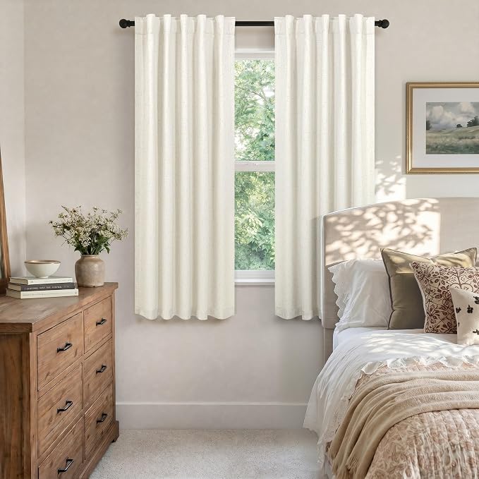 Pitalk 72 Inch Curtains for Living Room Black Out Linen Back Tab Loops Room Darkening Blackout Thermal Insulated Curtain for Bedroom 72 Inch Length 2 Panels Set Cream Ivory Off White Wide 38 x 72 Long