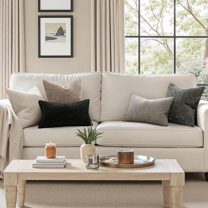 MIULEE Pack of 2 Couch Throw Pillow Covers 24x24 Inch Neutral Light Khaki Boho Accent Decorative Pillow Covers Soft Chenille Farmhouse Cushion Covers for Home Decor Bed Sofa Living Room