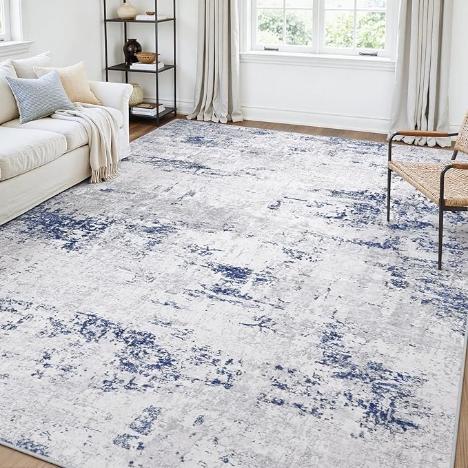 Area Rugs 5x7 Living Room: Large Modern Abstract Washable Rug Soft Anti-Skid Non-Shedding Carpet Indoor Floor Thin Carpets for Bedroom Dining Room Farmhouse Nursery Home Office Night Blue Grey