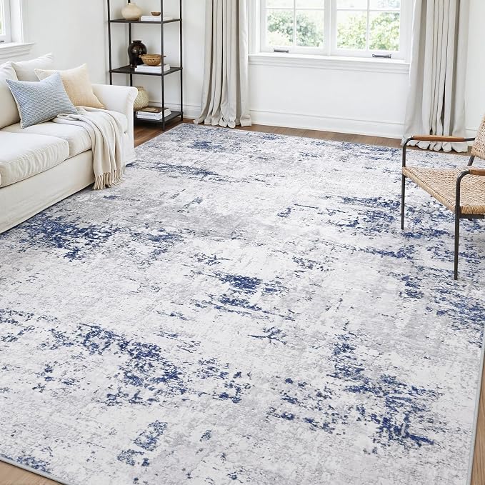 Area Rugs 6x9 Living Room: Large Modern Abstract Washable Rug Soft Anti-Skid Non-Shedding Carpet Indoor Floor Thin Carpets for Bedroom Dining Room Farmhouse Nursery Home Office Night Blue Grey