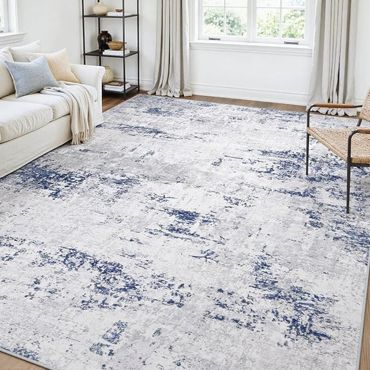 Area Rugs 6x9 Living Room: Large Modern Abstract Washable Rug Soft Anti-Skid Non-Shedding Carpet Indoor Floor Thin Carpets for Bedroom Dining Room Farmhouse Nursery Home Office Night Blue Grey