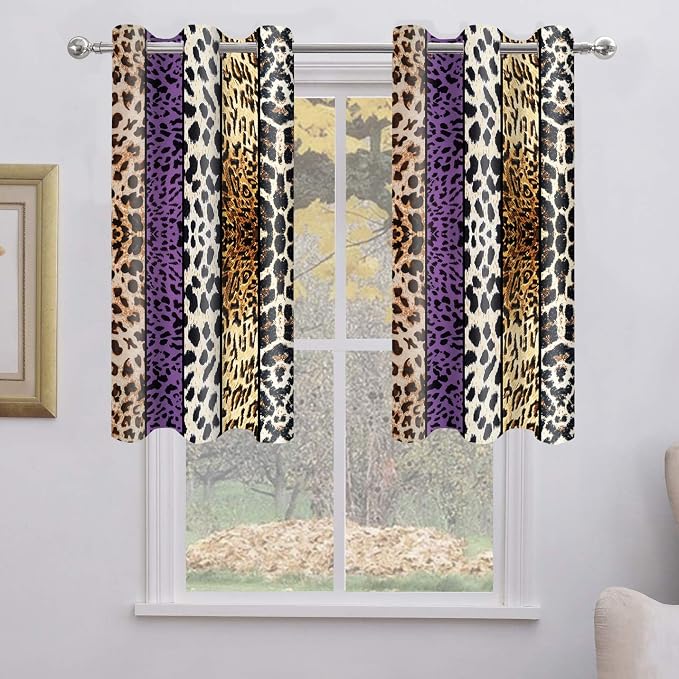 Wild Animal Print Curtain, Room Darkening Thermal Insulated Blackout Leopard Boa Window Drapes with Grommets for Living, Dining, Bedroom, Purple Leopard Print, 42"x 60", 2 Panels