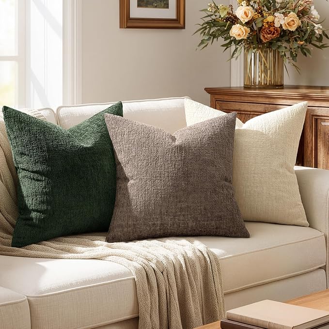 MIULEE Decorative Throw Pillow Covers 24x24 Pack of 2 Taupe Couch Pillow Covers Soft Cozy Textured Chenille Pillowcases for Home Decor Sofa Living Room Cushion Bedroom