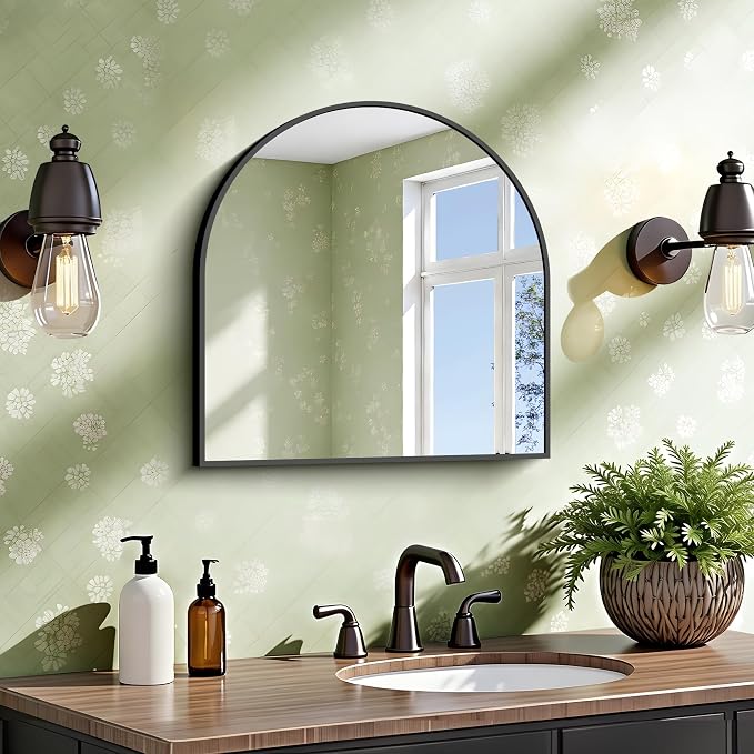 CIRCUMI Arched Wall Mirror, 20"x20" Black Arched Mirror with Tempered Glass, Metal Frame, Large Size for Entryway Table, Mantel,Living Room,Over Sink,Arch Mirror for Decor,Shatterproof&Crystal-Clear