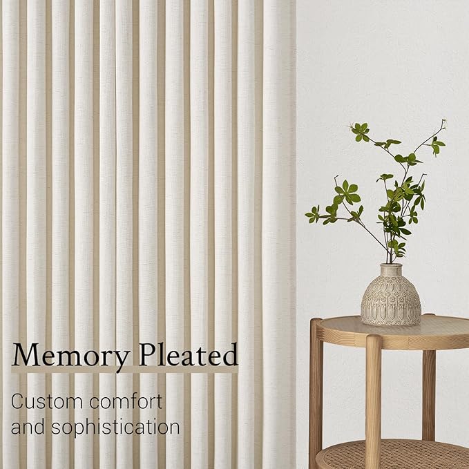Topfinel 108 Inch Pinch Pleated Curtains 2 Panels,Birch Semi Sheer Curtains with Pleated Hooks Back Tab for Track System,Extra Long 9ft Curtain for Living Room Bedroom,40x108,Natural