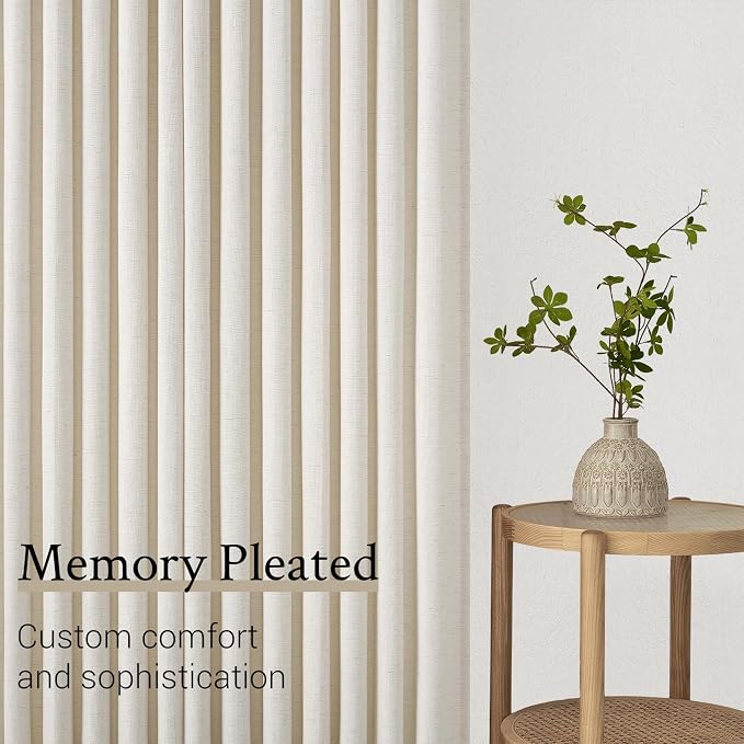 Topfinel Pinch Pleated Curtains 90 Inches Long 2 Panels Set,Birch Semi Sheer Cotton Blend Fabric Aesthetic Advanced Curtain Drapes for Living Room Bedroom,40x90 inch Length,Natural
