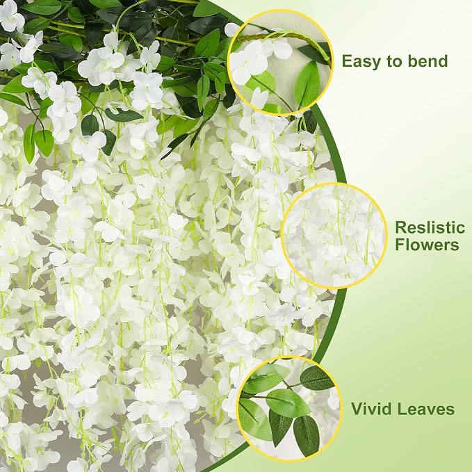 Alotiki Wisteria Hanging Flowers, Artificial Flowers for Decoration, Wedding, Garden, Wall,White 10 Pcs Total 60ft