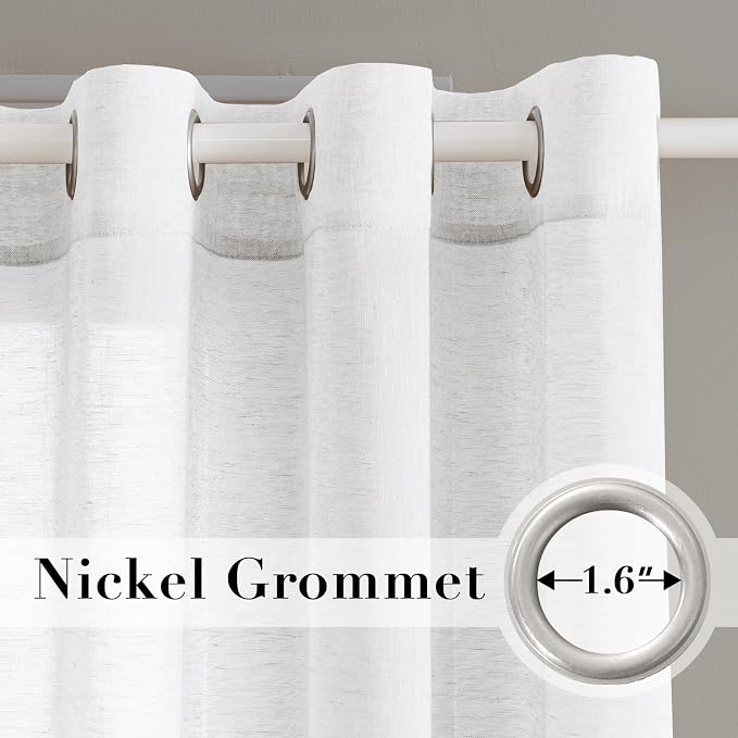 Nickel Grommet Linen Sheer Curtains - 2 Pieces, Beautiful, Elegant, Natural Light Flow, Rich Quality Material, Highly Durable Curtain Panels for Bedroom / Living Room (52"W x 63"L, Pure White)