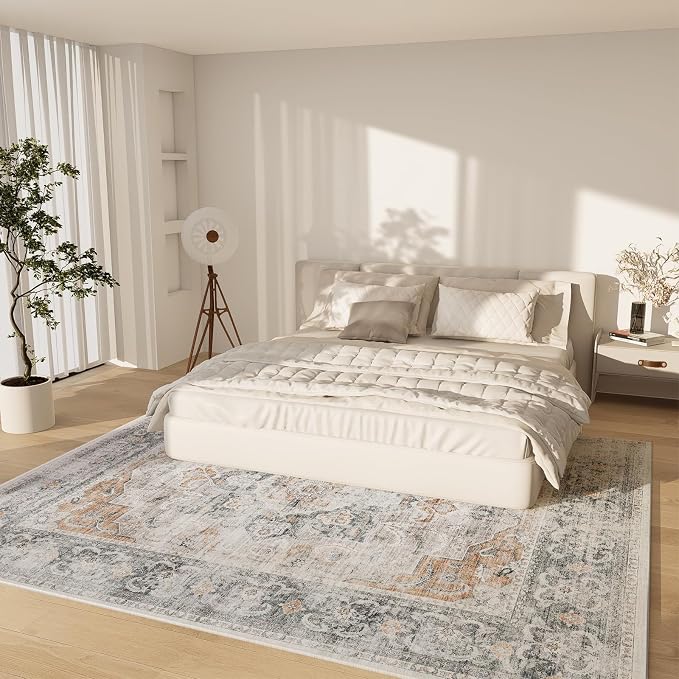 6x9 Area Rugs for Living Room: Washable Bedroom Rug Non Slip Low Pile Soft Faux Wool Non Shedding Distressed Vintage Boho Large Carpet for Dining Room Kitchen Nursery Under Table Farmhouse Home Office