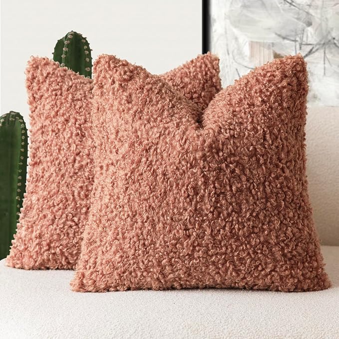 Foindtower 2 Pieces 24x24 Inch Dusty Pink, Faux Fur Throw Pillow Cover Accent Sherpa Furry Pillow Covers Fuzzy Soft Pillowcases Cozy Sheepskin Decorative Fleece Cushion Case for Bed Couch Living Room