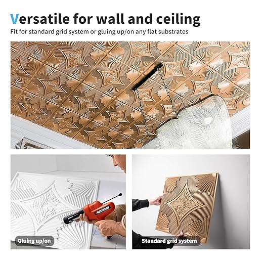 Art3d Drop Ceiling Tiles 24x24 in Bronze (24-Pack, 96 Sq.ft), 3D Wainscoting Panels Glue Up 2x2