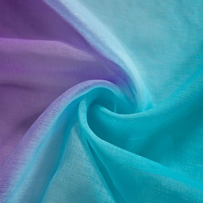 KOUFALL Short Sheer Curtains 45 Inch Length for Bathroom Decor Set of 2 Panels Rod Pocket Half Small Ombre Rainbow Colorful Curtains for Kitchen Windows Bedroom Light Purple and Aqua Teal Turquoise