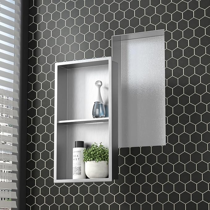 Stainless Steel Shower Niche 24" X 12" Brushed No Tile Needed Wall Niche Double Shelves Recessed Shower Shelf for Bathroom Storage Over Mount Installation