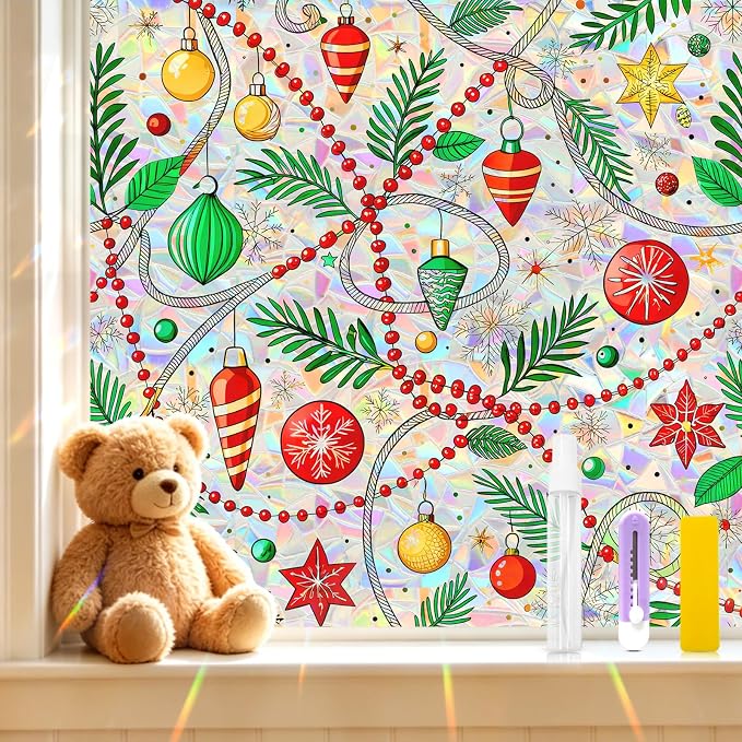 SOMWISE Rainbow Window Privacy Film,Heat Control,UV Blocking,Anti-Glare,Day & Night Privacy Protection & Decoration for Home, Bathroom,Glass Door,Static Cling,Renter-Friendly with Installation Tools