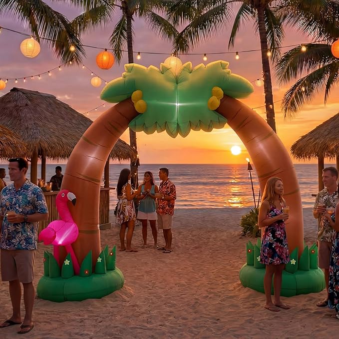 Shappy 9 ft Inflatable Palm Tree Arch Summer Inflatable Outdoor Decor with Flamingo LED Lighted Blow up Palm Tree for Beach Luau Hawaiian Tropical Birthday Pool Party Yard Lawn Garden Decoration