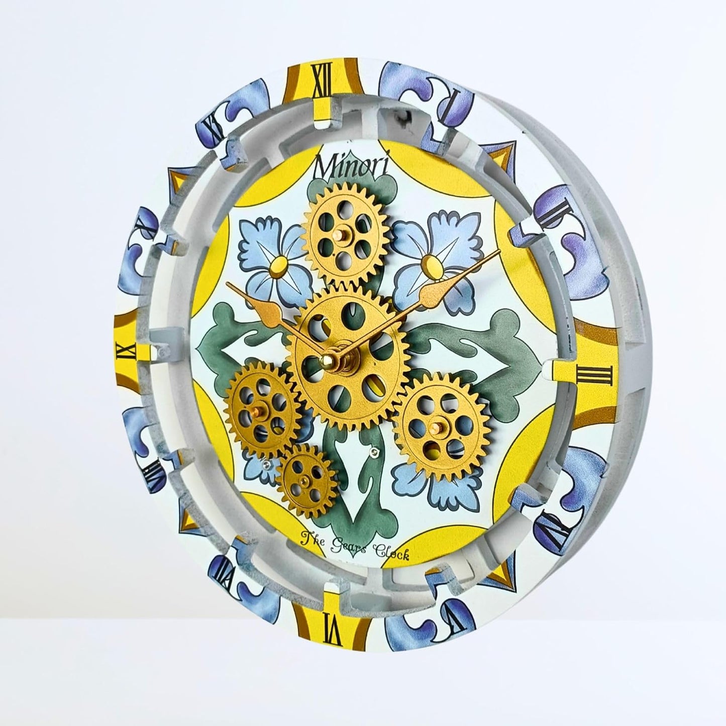 The Gears Clock Wall Clock Italy Collection with Moving Gears (Minori, 10 inch Round)