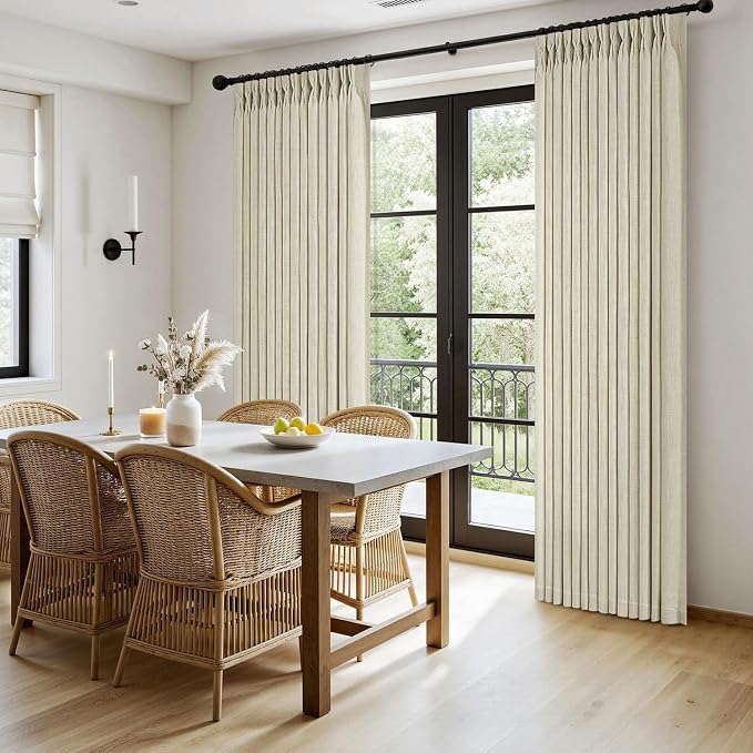 MIULEE Pinch Pleated Thick Linen Curtains 108 Inches Length 2 Panels for Living Room Bedroom, Beige Extra Long Pinch Pleat Drapes Back Tab Light Filtering Foor to Ceiling Curtains with Hooks&Rings