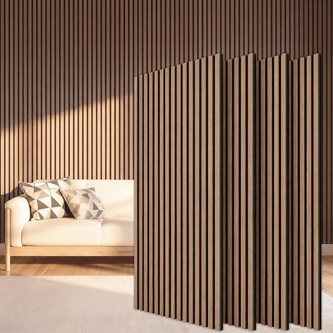 TONOR Wood Slatwall Panels, 4 Pack 47.2" x 23.6"/ 120 x60cm(31ft²) Acoustic Wall Panels, Wood Slat Acoustic Panels for Noise Cancelling and Home Decor, Living Room, Bedroom, Office, Room Decor, Walnut