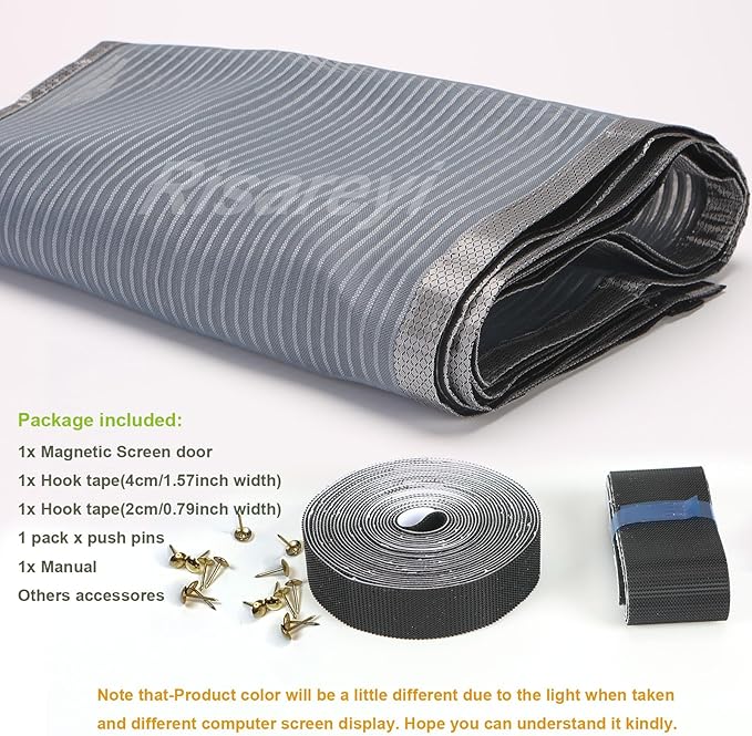 Risareyi Magnetic Screen Door Heavy Duty, Front Door Screen Magnetic Closure Thicken Tear-Resistant Mesh Keep Bugs Out, Grey - Net Curtain Itself Size 76" x 102"