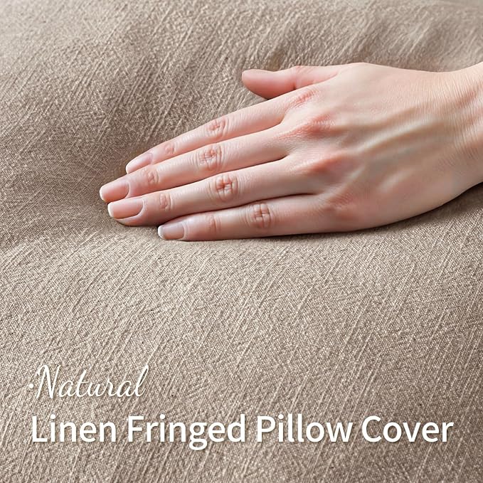 MIULEE Decorative Throw Pillow Covers Neutral Linen Fringe Throw Pillows Set of 2 Natural Linen Boho Farmhouse Cushion Covers with Tassels for Couch Sofa Bed Spring Home Decor 24x24 Inch