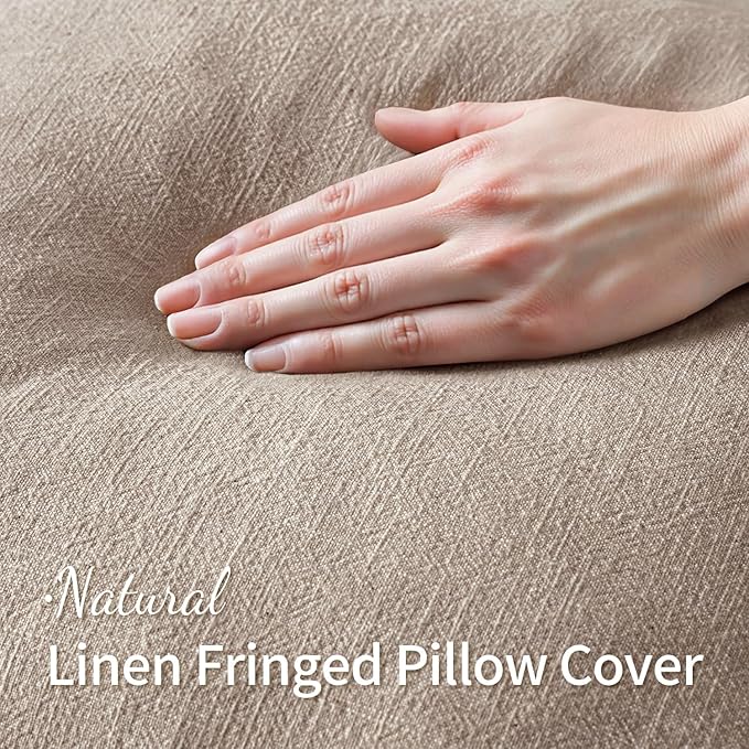 MIULEE Decorative Lumbar Throw Pillow Covers Neutral Linen Fringe Throw Pillows Set of 2 Natural Linen Boho Farmhouse Cushion Covers for Couch Sofa Bed Living Room Spring Home Decor 12x20 Inch