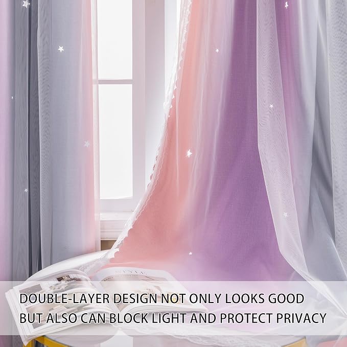 XiDi Curtains for Bedroom Decor, Rainbow GreyPinkPu-52-45