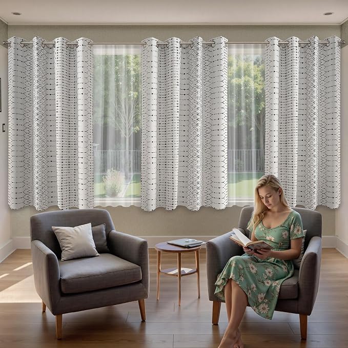 ColorBird 100% Blackout Heat Blocking Boho Curtains for Bedroom Black and White Sun Blocking Thermal 63 Inch Curtains & Panels for Living Room Striped Western Geometric Room Decor Window Treatment