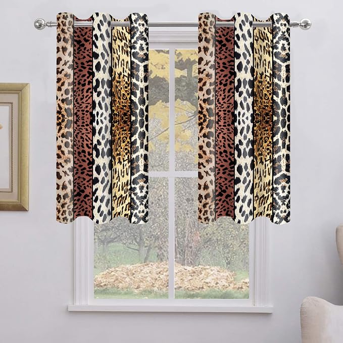 Wild Animal Print Curtain, Room Darkening Thermal Insulated Blackout Leopard Boa Window Drapes with Grommets for Living, Dining, Bedroom, Brown Leopard Print, 42"x 60", 2 Panels