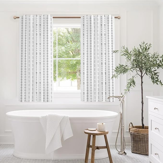 Lino Rosa Bathroom Curtains Window,Black and White Boho Decorative Privacy Sheer Short Curtain for Bedroom 45 Inch Length