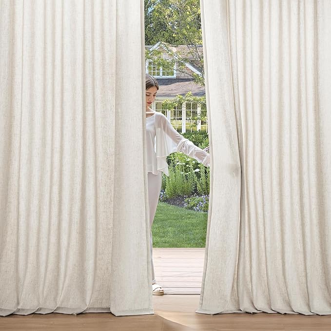 MIULEE Non-See-Through Privacy Linen Curtains 2 Panels, Light Filtering Window Curtains Farnhouse Textured Back Tab Semi Sheer Drapes for Bedroom Living Room, 52 x 90 Inches Long, Linen