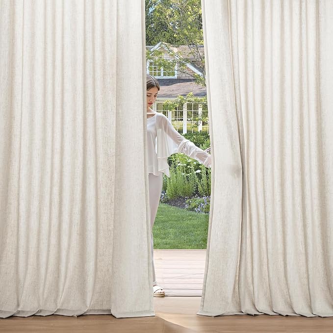 MIULEE Non-See-Through Privacy Linen Curtains 2 Panels, Light Filtering Window Curtains Farnhouse Textured Back Tab Semi Sheer Drapes for Bedroom Living Room, 52 x 63 Inches Long, Linen