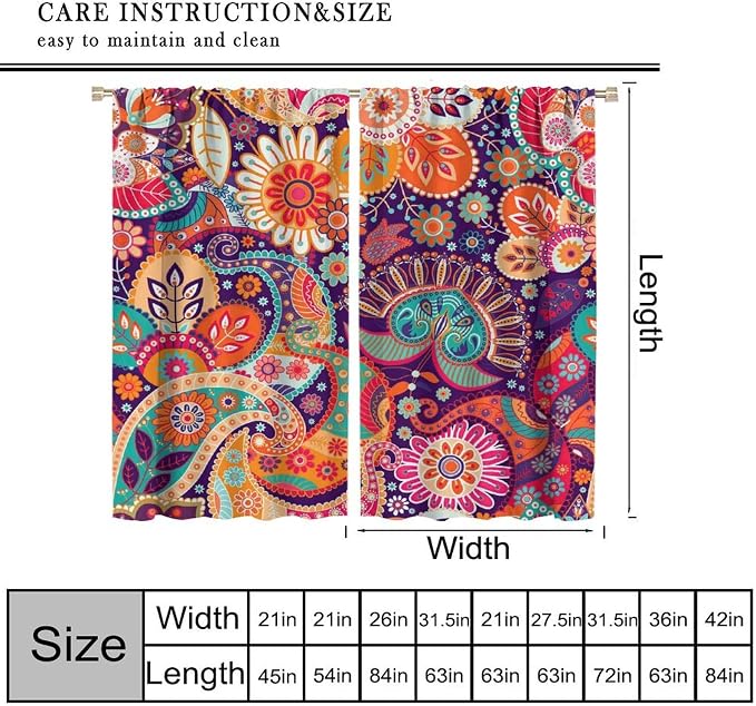Colorful Floral Bohemian Curtains, Tribal Ethnic Geometric Abstract Patterns, Blackout Curtains for Bedroom Living Room63X63 Inch