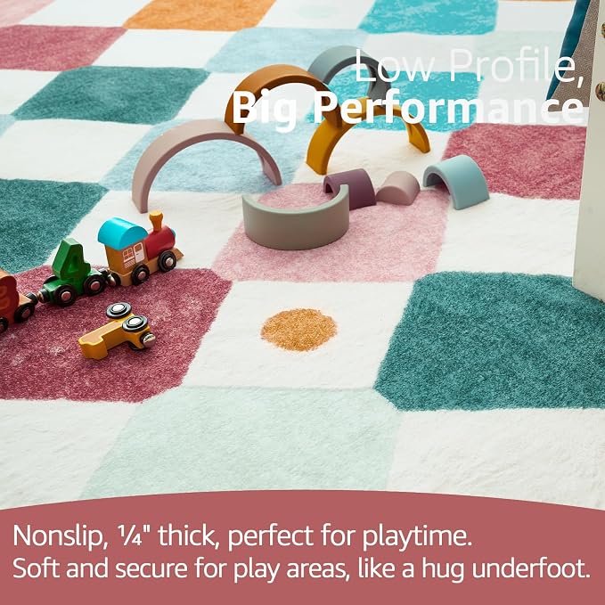 jinchan Macy Area Rug for Kids Room 4'x4' Square Rug Modern Colorful Nursery Rug Checkered Diamond Play Mat Washable Soft Non Slip Carpet for Entryway Bedroom Playroom Dorm Daycare Confetti on Cream